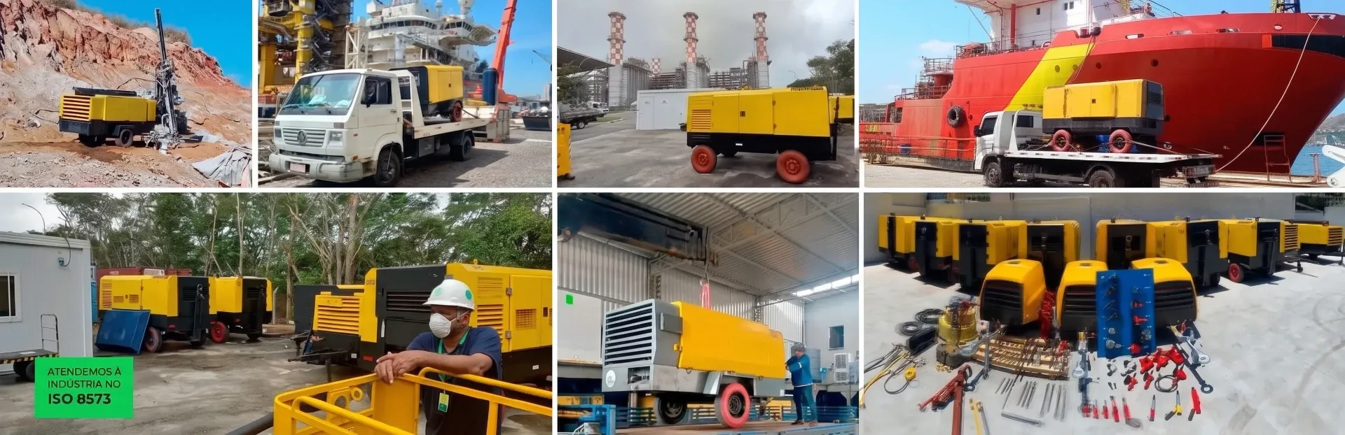 Compressores a diesel portáteis da Air Parts em obras, mineração, indústria e estaleiros — locação com atendimento à ISO 8573