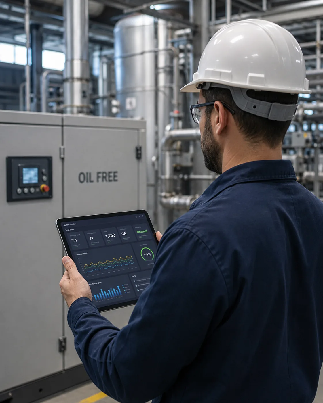 Monitoramento em tempo real de compressor isento de óleo via tablet — Air Parts