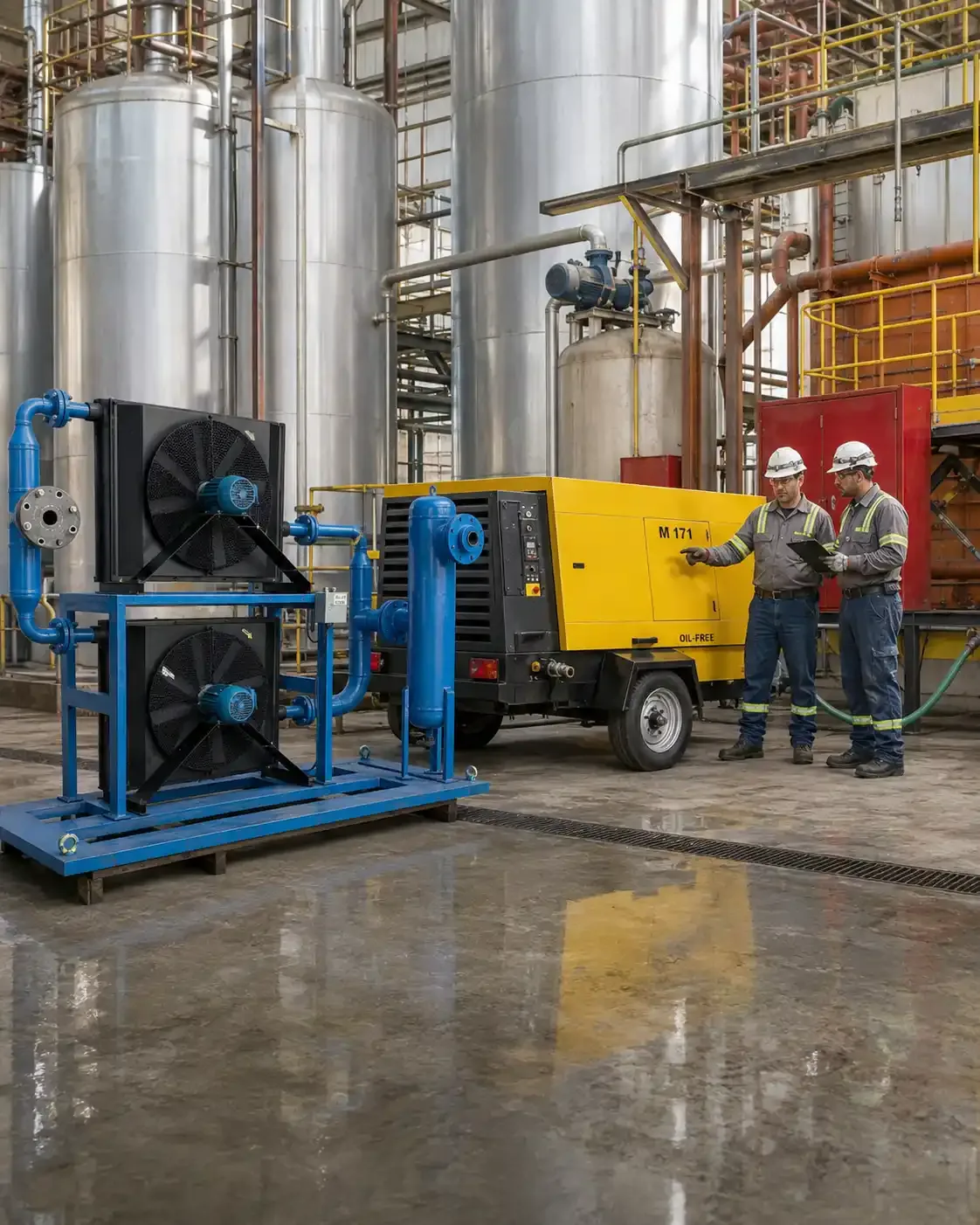 Técnicos especializados operando sistema de ar comprimido industrial — Air Parts